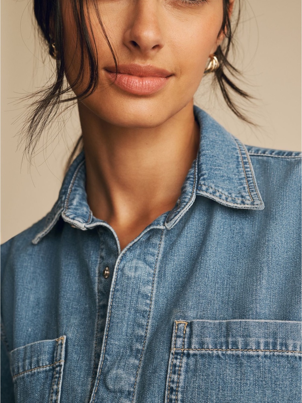Anthropologie Pilcro Women’s Boxy Buttondown (Snaps) - SZ L- Blue Denim Shirt - Picture 11 of 14